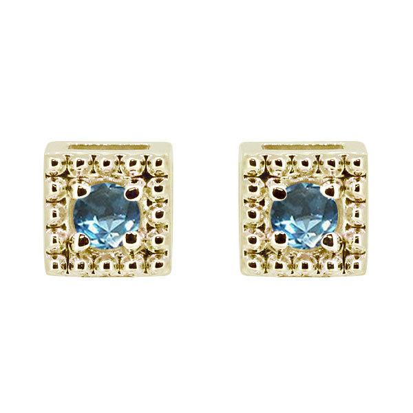 ピアス スクエア シンプル ブルートパーズ 111月誕生石 スタッドピアス レディース 10k 両耳用