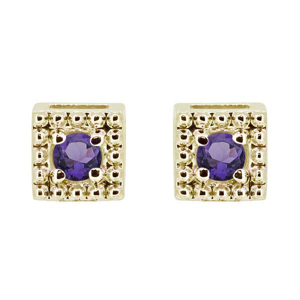 ピアス スクエア シンプル アメジスト 2月誕生石 スタッドピアス レディース 10k 両耳用