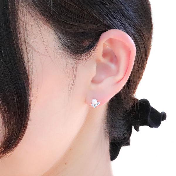 ダイヤモンド ピアス パール レディース 大人 真珠 両耳用 パールピアス プラチナ_2