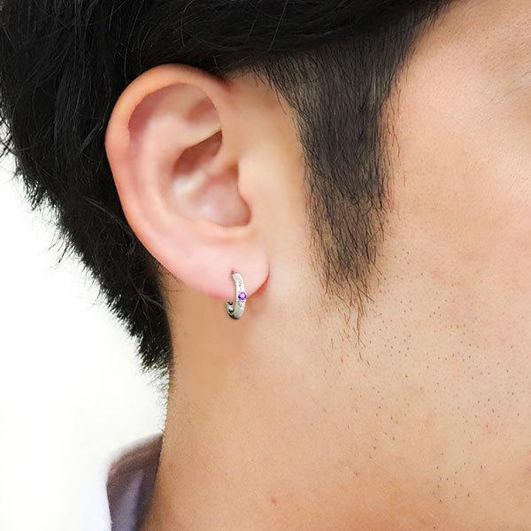 PLEJOUR ホワイトプラチナ 片耳用フープピアス メンズ ピアス リング フープピアス プラチナ シンプル アメジスト