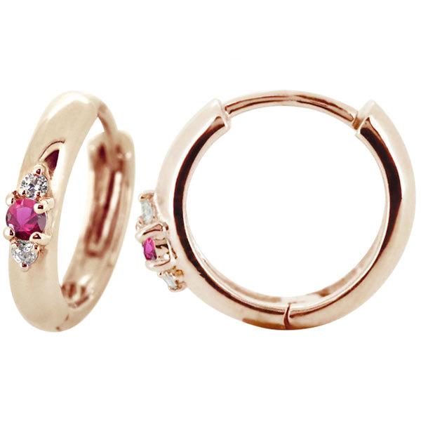 フープピアス 18k メンズ 太め シンプル 片耳 リングピアス ルビー 