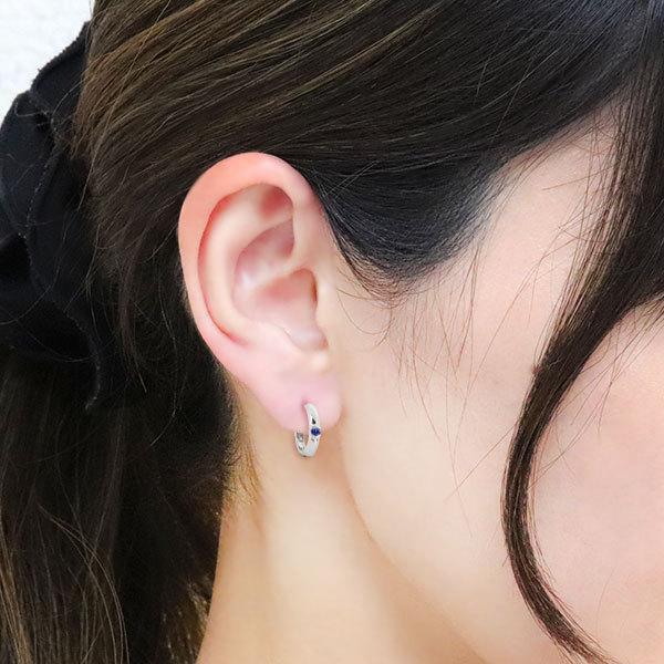 ピアス フープ シルバー925 サファイア 両耳 レディース 小さめ