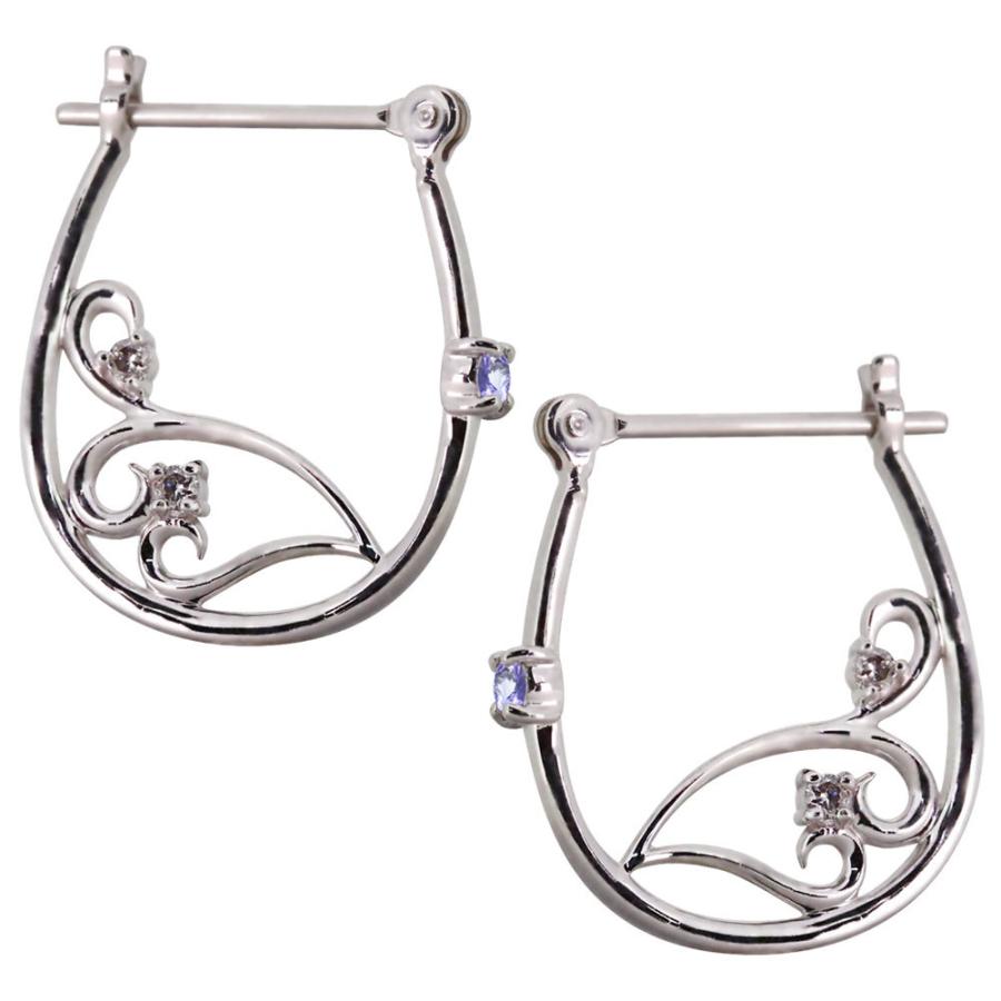 ピアス レディース フープピアス プラチナ タンザナイト クロッシングピアス 唐草 ハート