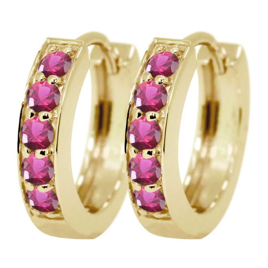18金 18K 天然石ルビーの中折れフープピアス