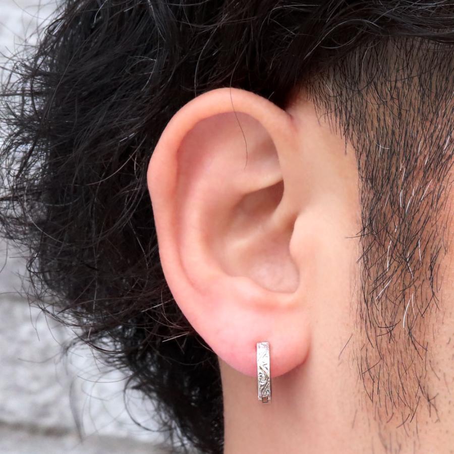 18金 ピアス メンズ フープピアス 片耳 中折れ 18k ゴールド 彫り