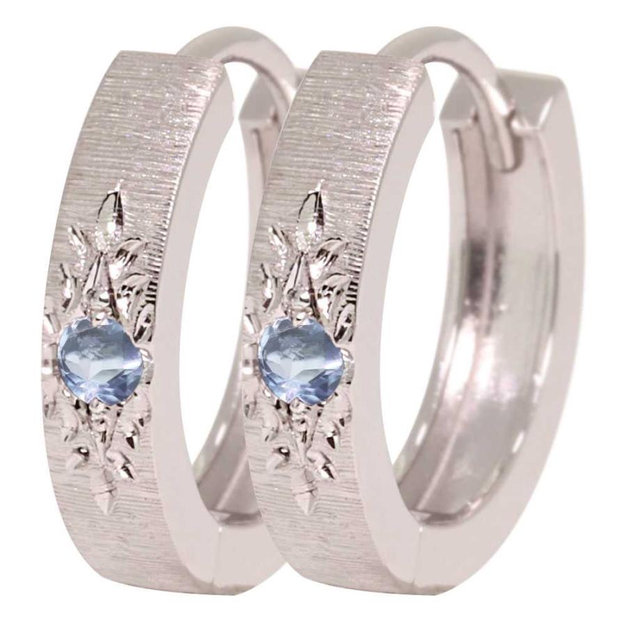 ピアス 18k 18金 フープピアス レディース ゴールド ピンク アクアマリンサンタマリア 中折れ 手彫り 両耳の画像