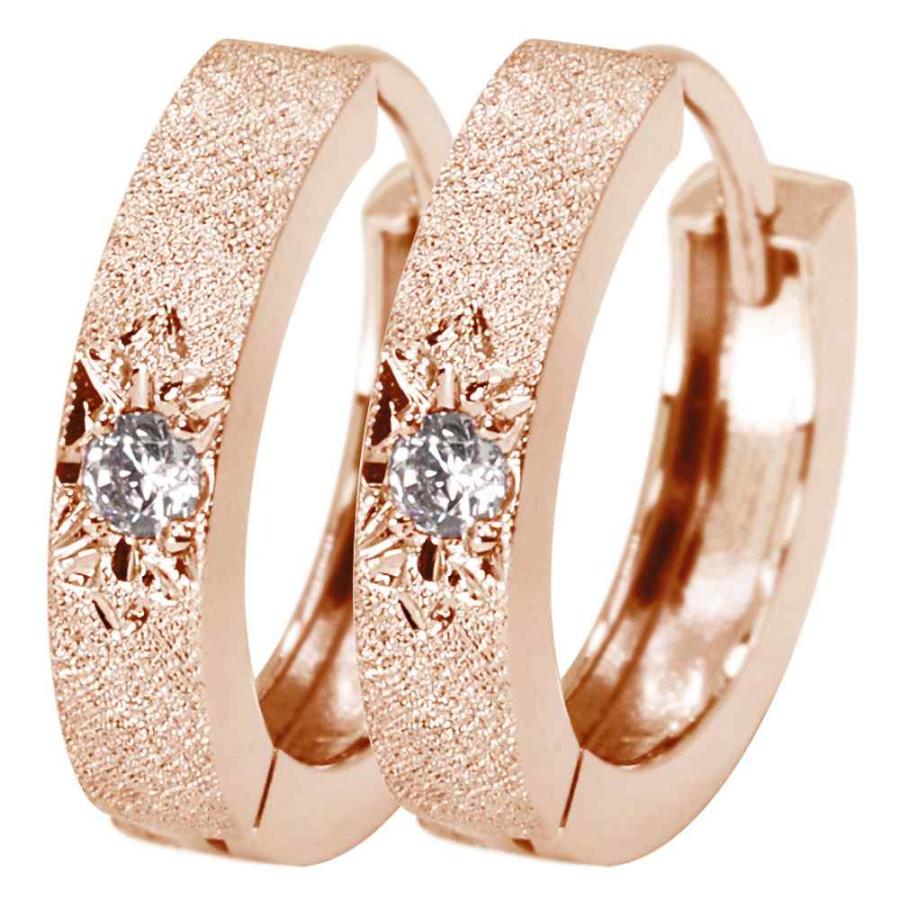 フープピアス ピアス レディース 18k 18金 彫り 中折れ式 フープ ゴールド ダイヤモンドの画像