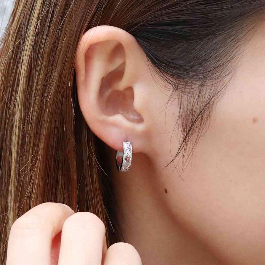 【希少品】 フープピアス プラチナ 両耳用 ピアス ガーネット レディース 洋彫り 中折れ式 小さめ 金属アレルギー 【2825613180】(101640円)