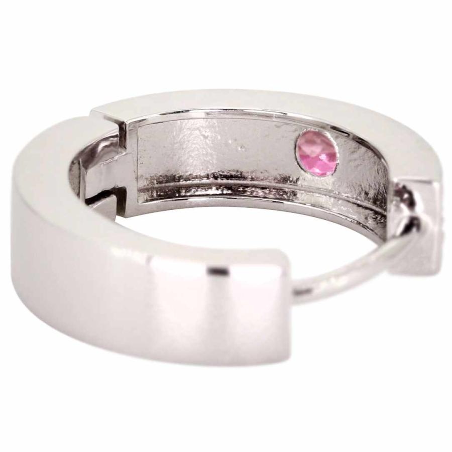 フープピアス プラチナ 両耳用 ピアス ピンクトルマリン レディース 洋彫り 中折れ式 小さめ 金属アレルギー