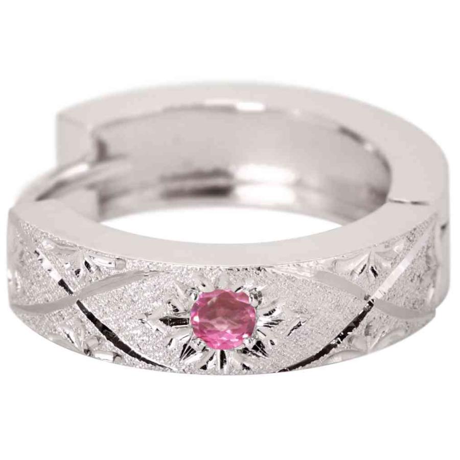 フープピアス プラチナ 両耳用 ピアス ピンクトルマリン レディース 洋彫り 中折れ式 小さめ 金属アレルギー