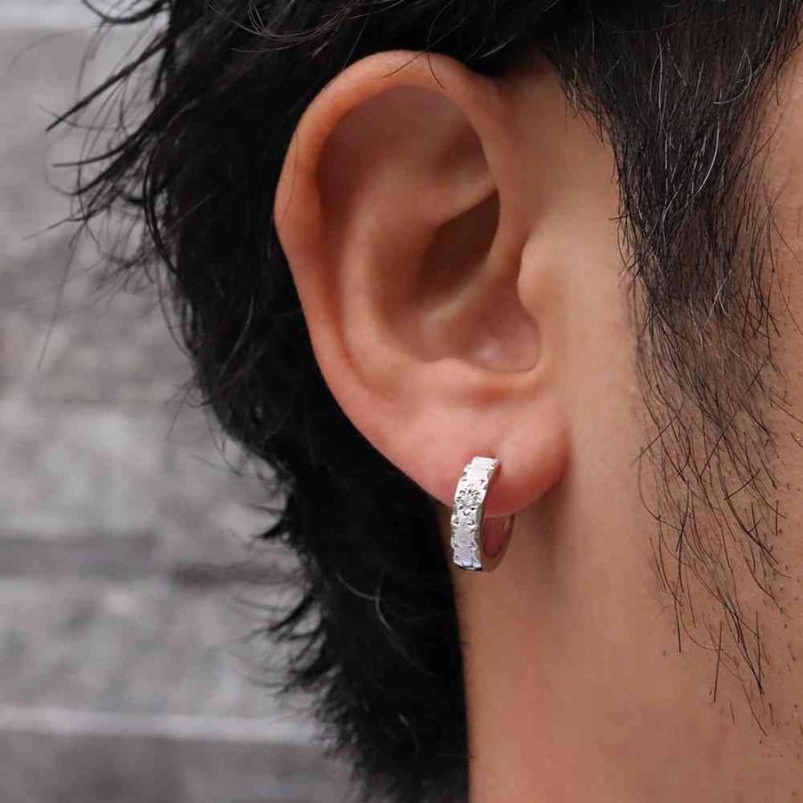 フープピアス シルバー メンズ 片耳用 ダイヤモンド ピアス フープ 中 