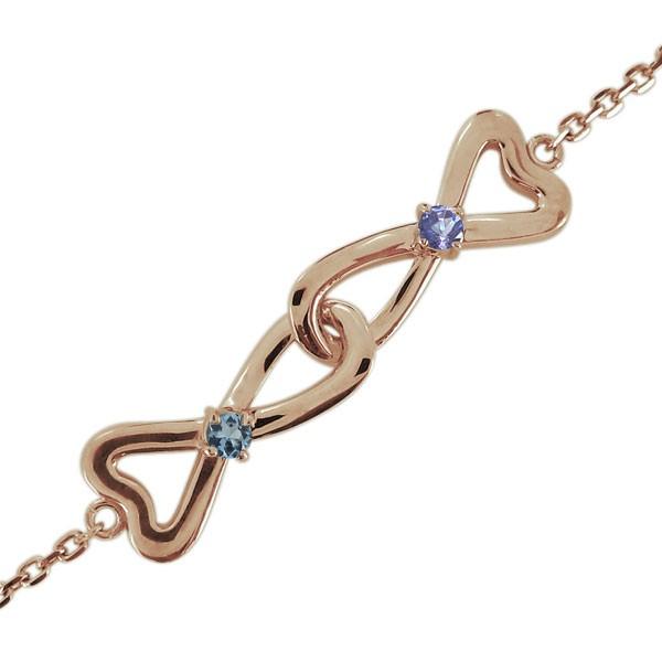 ブレスレット レディース 18金 k18 プレゼント 20代 30代 40代 アクアマリンサンタマリア ハート 無限