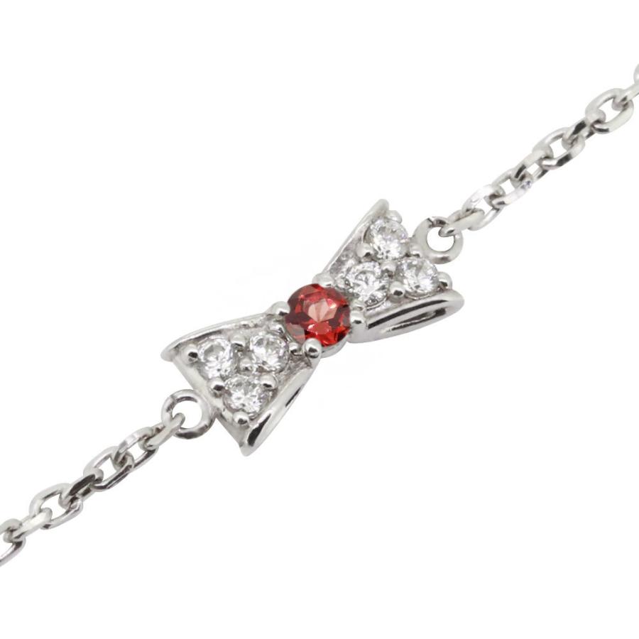 アンクレット リボン レディース ブレスレット プラチナ 天然石 ガーネット