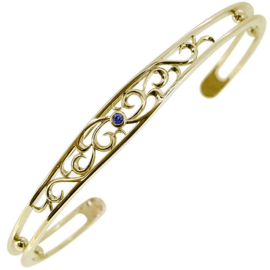 バングル ゴールド メンズ 18k 透かし ブレスレット サファイア 
