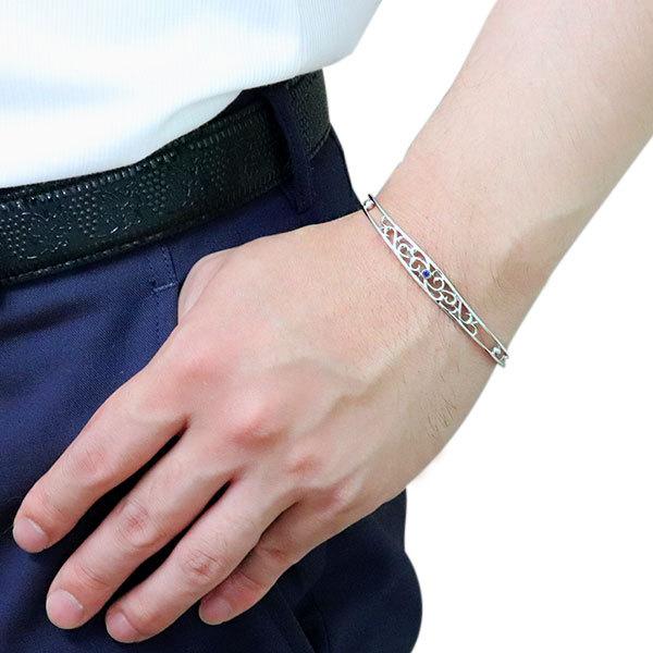 バングル ゴールド メンズ 18k 透かし ブレスレット サファイア