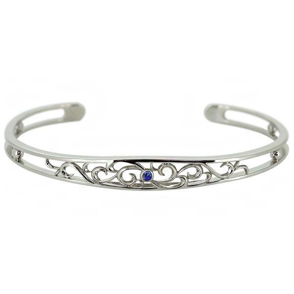 メンズ シルバー バングル 太め 透かし 誕生石 9月 サファイア