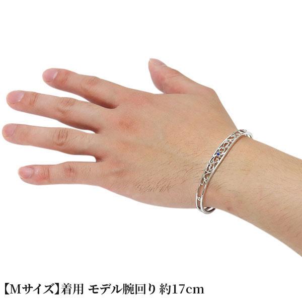メンズ シルバー バングル 太め 透かし 誕生石 9月 サファイア