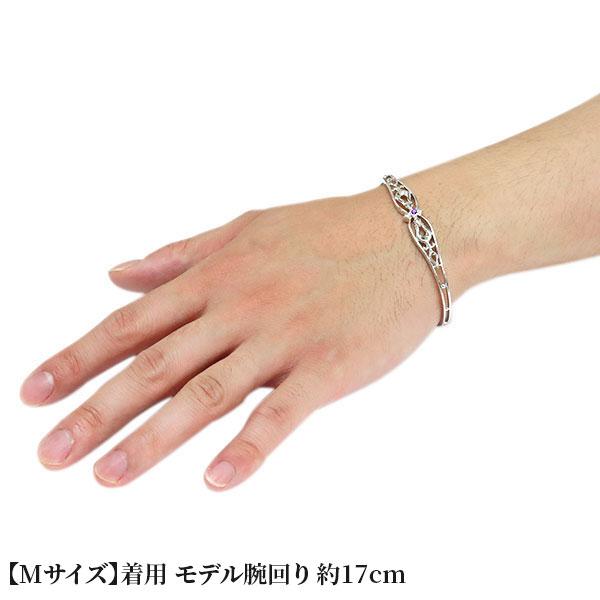 シルバー バングル メンズ 太め クロス 透かし ブレスレット 誕生石 2 