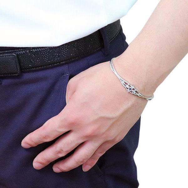 シルバー バングル メンズ 太め 細め クロス 誕生石 9月 サファイア