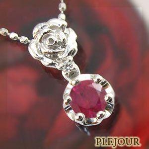 7月誕生石 ルビー 薔薇 王冠 ルビー 18金 ネックレス