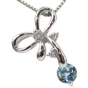 アクアマリンサンタマリア K18ゴールド ペンダントネックレス リボン