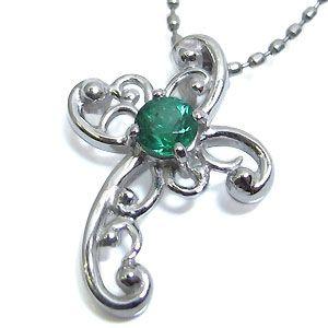 プラチナ ペンダント エメラルド ネックレス クロス チェーン付 クリスマス ポイント消化