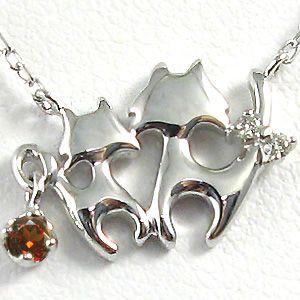 ガーネット ネックレス シルバー 猫 一粒 ペンダント