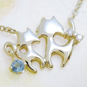 猫・ネコ・ネックレス・誕生石・ペンダント・K18