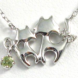 ペリドット ネックレス K18ゴールド 一粒 猫ペンダント