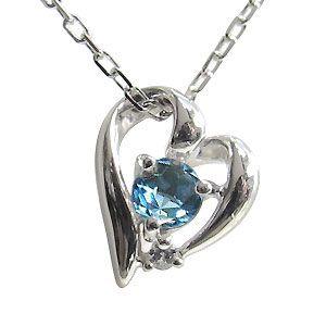 ハート ネックレス K18 一粒 ブルートパーズ ネックレス