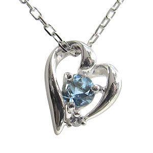 ハート ネックレス K18 一粒 アクアマリンサンタマリア ネックレス