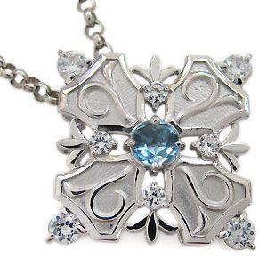 メンズ 唐草 ネックレス ブルートパーズ 18金 ペンダント