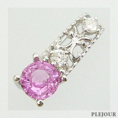 ピンクサファイア/ダイヤモンドK18WGアンティーク ペンダント  