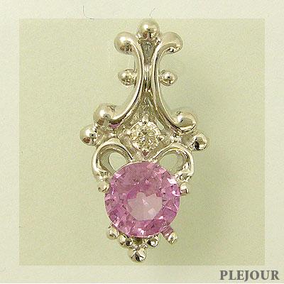 ピンクサファイアペンダント ダイヤモンド付アンティークK18WGネックレス