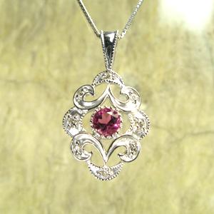 ルベライト（ピンクトルマリン）ダイアモンド付アンティークK18WGペンダント ペンダント