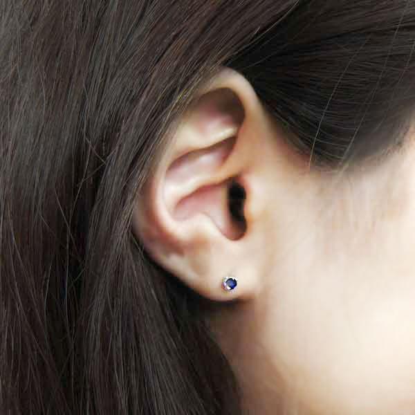 サファイア 一粒 ピアス シンプル 18金 メンズピアス : PLEJOUR