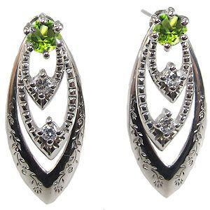 ピアス K18 ペリドット 一粒 18金