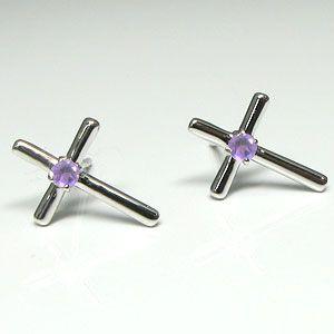 アメシストピアス クロス プラチナ クリスマス ポイント消化