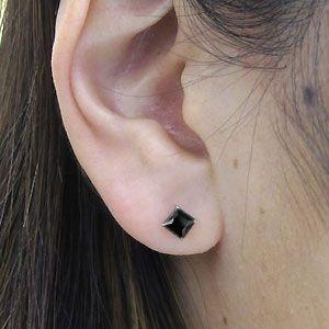 ブラックスピネル ピアス 一粒 10金 シンプル スクエア
