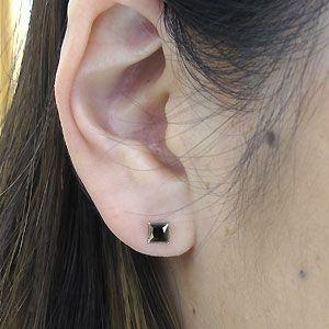 ブラックスピネル ピアス 一粒 10金 シンプル スクエア
