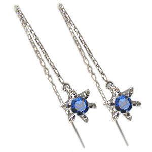 プラチナ サファイア ピアス 一粒 雪の結晶 フリンジ ピアス クリスマス ポイント消化の画像