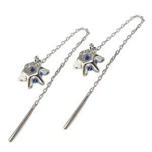 プラチナ サファイア ピアス 一粒 雪の結晶 フリンジ ピアス クリスマス ポイント消化の画像