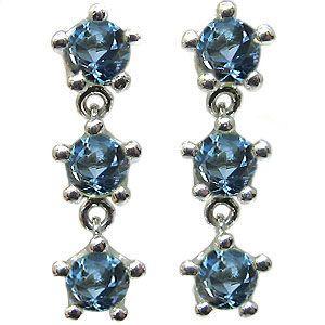 ピアス k18 トリロジーピアス 王冠 アクアマリンサンタマリア フリンジ 