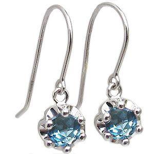 フックピアス k18 一粒 王冠 ブルートパーズ