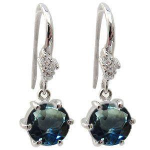 一粒 ロンドンブルートパーズ メンズピアス K18 シンプル フックメンズピアス