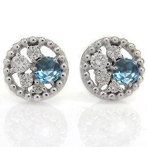 ブルートパーズ 18K 一粒 ミル打ち 18金 ピアス