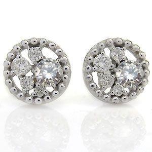 ダイヤモンド 18K 一粒 ミル打ち 18金 ピアス