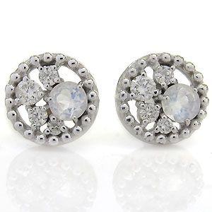 ロイヤルブルームーンストーン 18K 一粒 ミル打ち 18金 ピアス