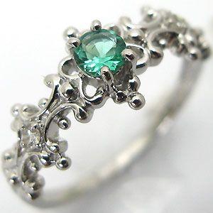 エンゲージリング エメラルド アンティークリング K18WG婚約指輪 安い