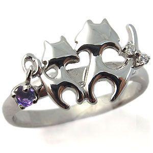 アメジスト 10金 リング ネコ(猫) リング 指輪